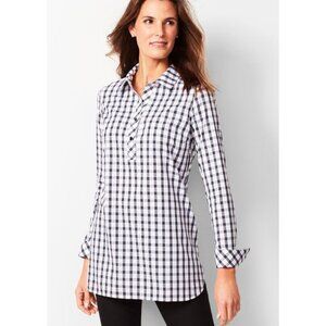 Talbots women's perfect tunic blouse scotch plaid black size 14 W plus non iron